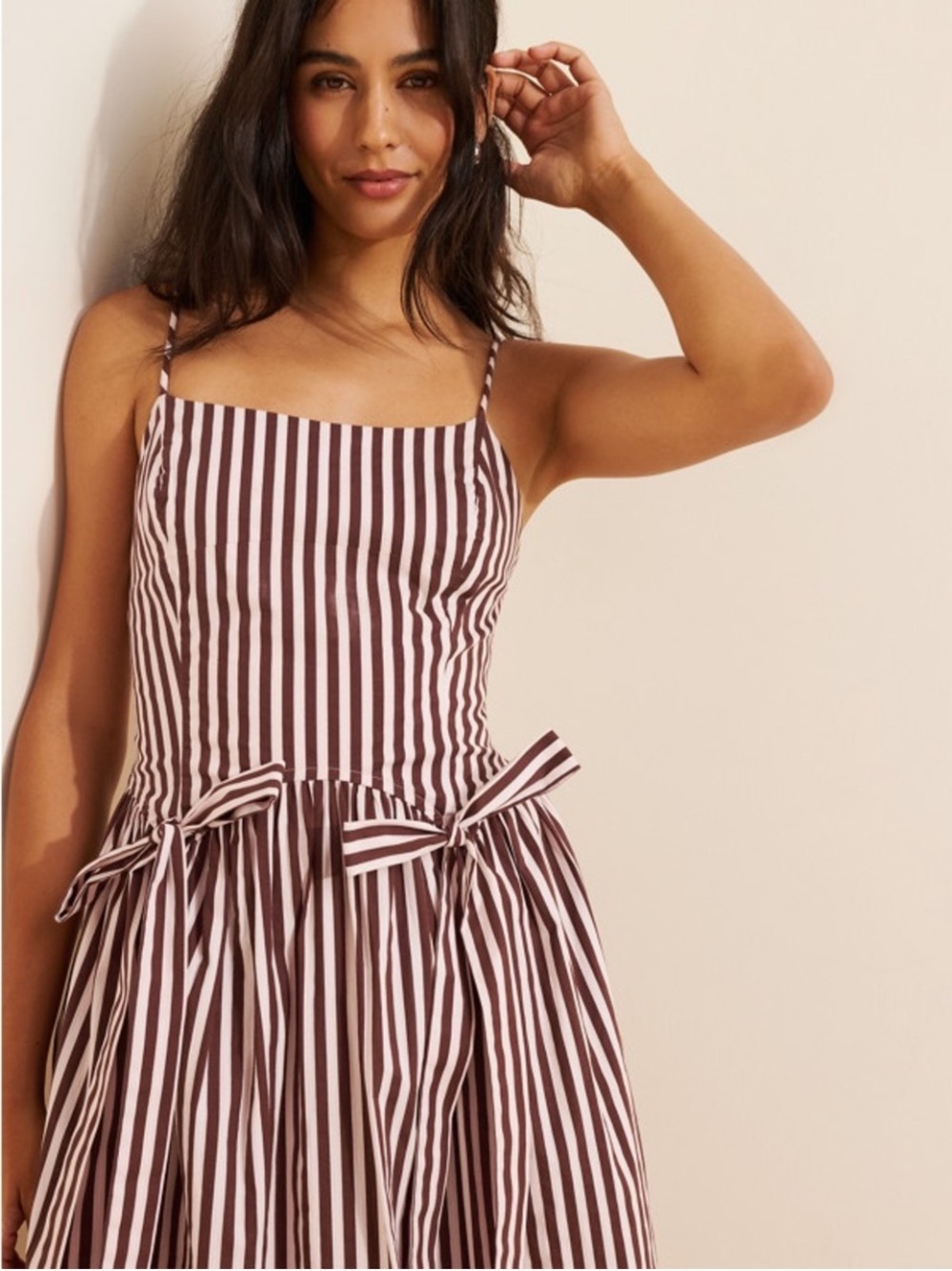Damson Madder Striped Penelope Dress in Brown White Pockets 12 sold out